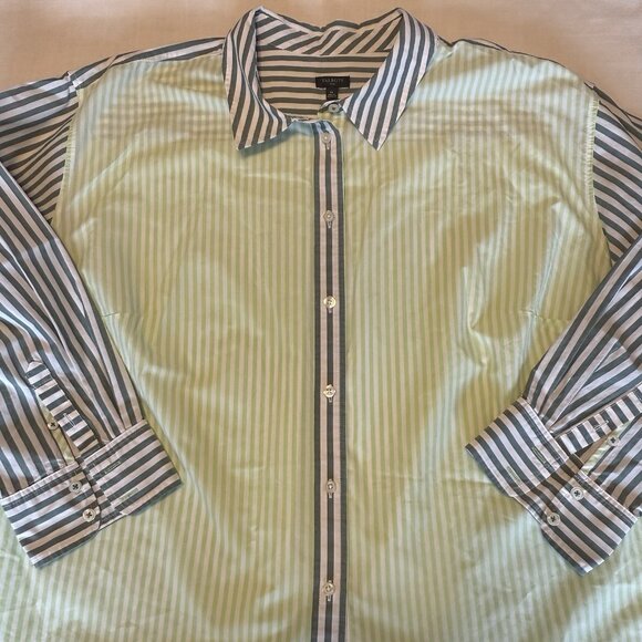 Talbots Color Block Green Striped Button Front Blouse Top - 3X - Picture 4 of 5